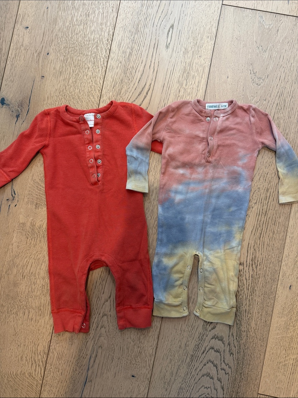 Fairwell Baby One-Piece Footies - Red & Pink Blue Yellow Tie-Dye